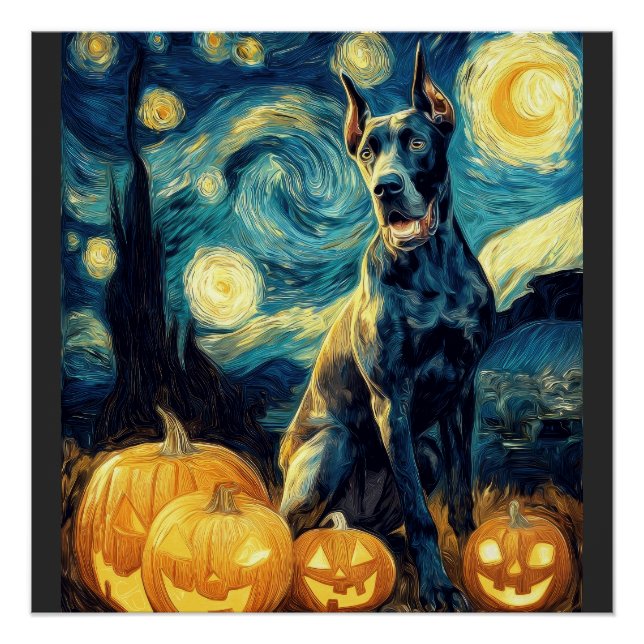 Poster Chien Danois Géant Mignon Halloween Jack O Lantern (Devant)