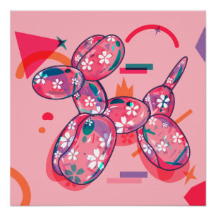 Poster Chien de ballon rose