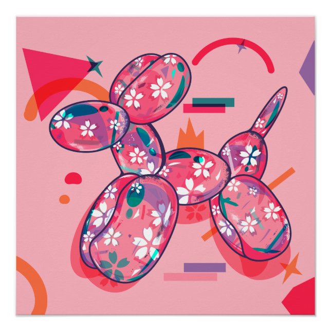 Poster Chien de ballon rose (Devant)