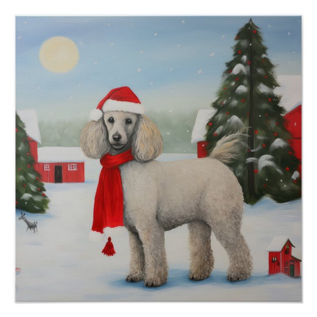 Poster Chien de caniche à Noël de neige (Devant)