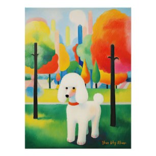Poster Chien de caniche marchant dans le parc 01 - Madele