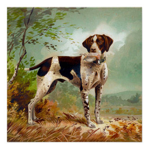Poster Chien de chasse avec oiseau dans la bouche