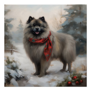 Poster Chien de Keeshond à Noël de neige