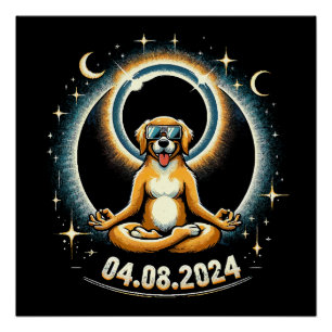 Poster Chien de l'éclipse solaire 2024
