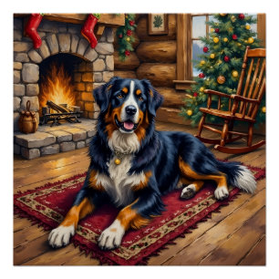 Poster Chien de montagne bernois vintage dans un chalet d