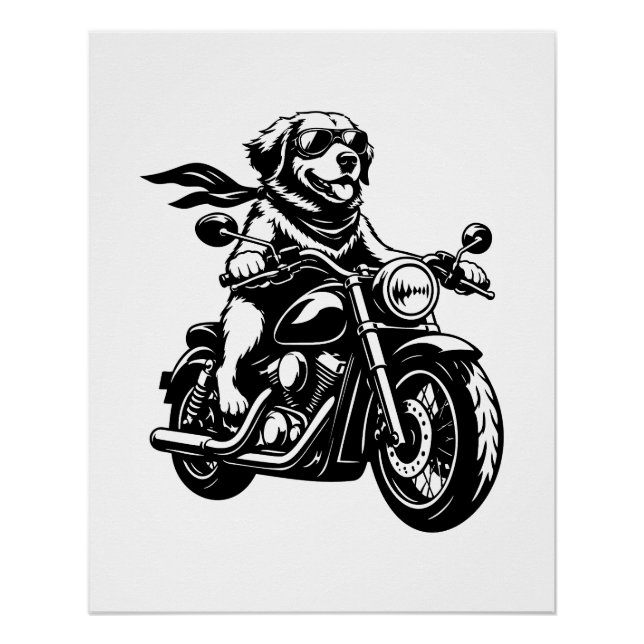 Poster Chien de motard cool roulant à moto (Devant)