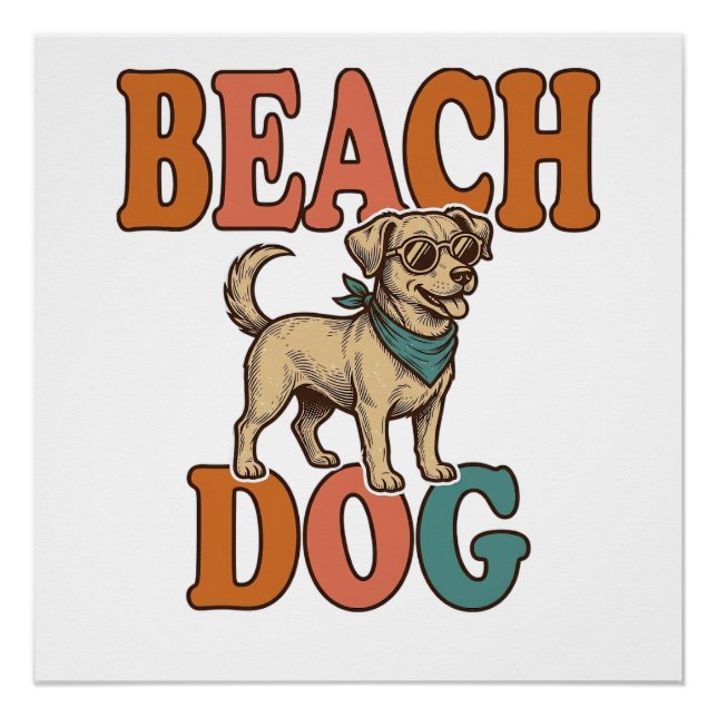 Poster Chien de plage gravure vintage conception graphiqu (Devant)