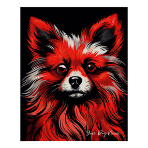 Poster Chien de Poméranie, rouge et noir 001 - Ulises Dal