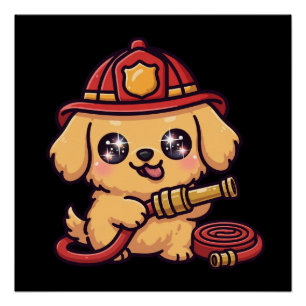 Poster Chien de pompier Kawaii Mignon