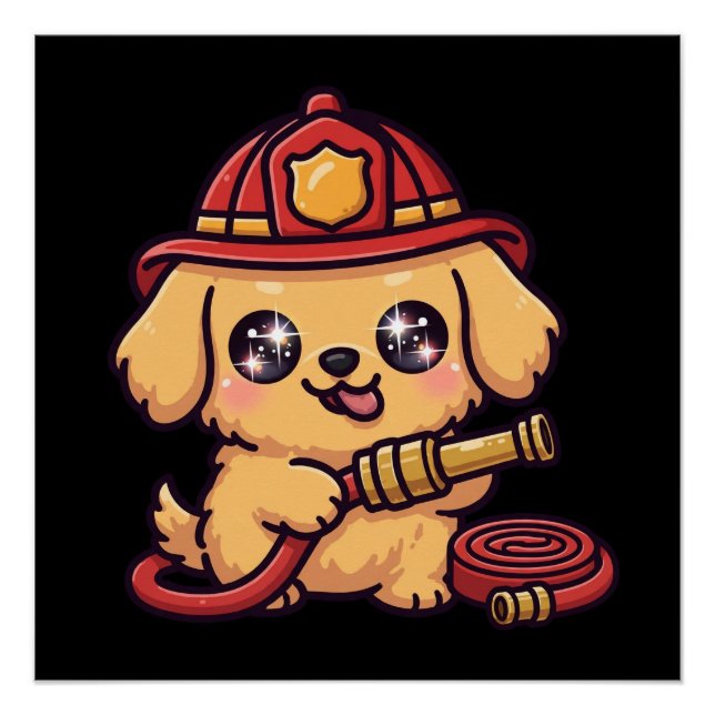 Poster Chien de pompier Kawaii Mignon (Devant)