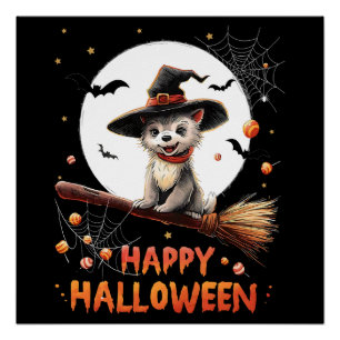 Poster Chien de sorcière de bonbon drôle d'Halloween fant