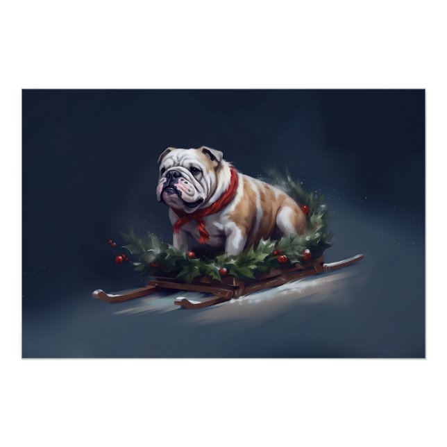 Poster Chien de taureau neige hiver (Devant)