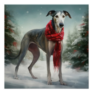 Poster Chien gris à Noël de neige