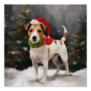 Poster Chien Jack Russell dans la neige de Noël