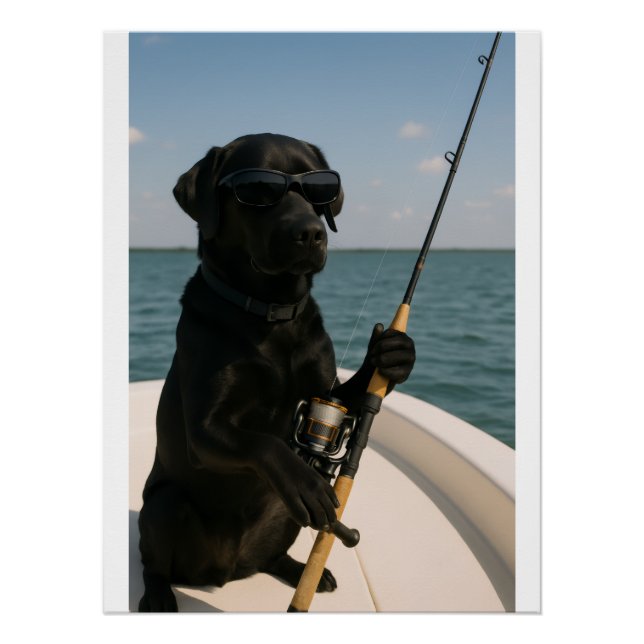 Poster Chien Labrador noir drôle pêchant  (Devant)