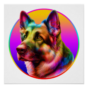 POSTER CHIEN MIGNON ARC-EN-CIEL COLORÉ