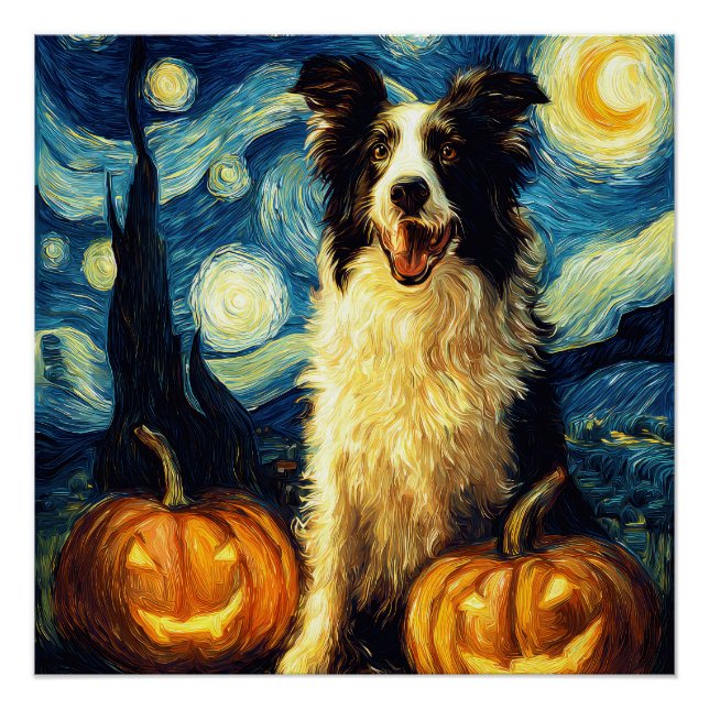 Poster Chien mignon Border Collie Halloween Jack O Lanter (Devant)