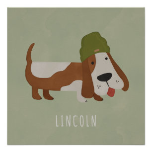 Poster Chien mignon dans un bonnet personnalisé