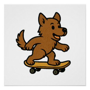 Poster Chien mignon faisant du skateboard