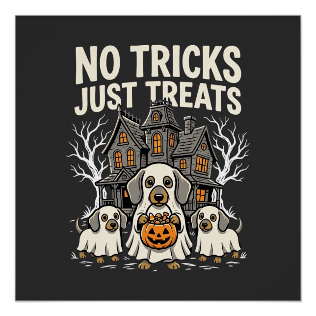 Poster Chien Mignon Halloween Pas de Farces Rien que des  (Devant)