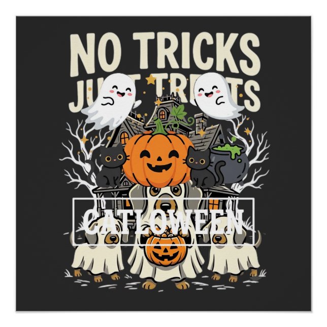 Poster Chien Mignon Halloween Pas de Farces Rien que des  (Devant)