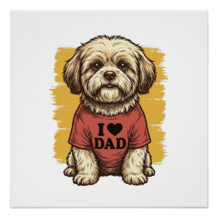 Poster Chien Mignon J'Aime Papa Gravure Vintage Vector De