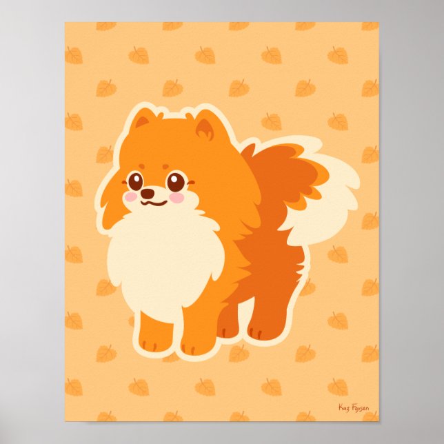 Poster Chien mignon Kawaii Pomeranian (Devant)