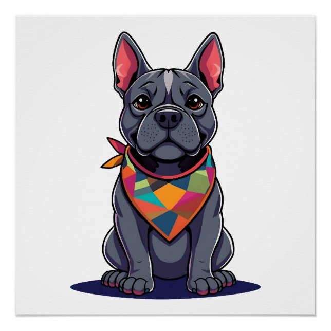 Poster Chien mignon Pitbull Frenchie avec Art de bandana (Devant)