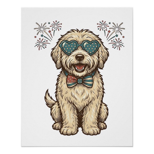 Poster Chien Patriotique Feu d'Artifice Design de Chemise (Devant)