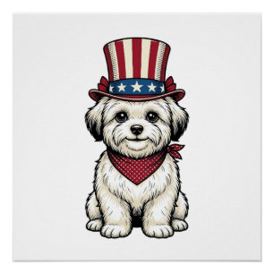 Poster Chien Patriotique Gravure Vintage Vector Design_1