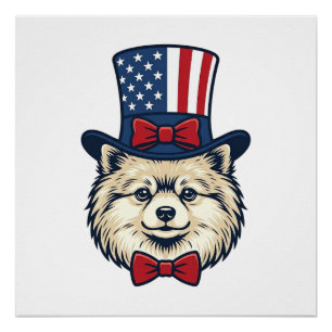 Poster Chien Patriotique Tête Gravure Vintage Design Vect