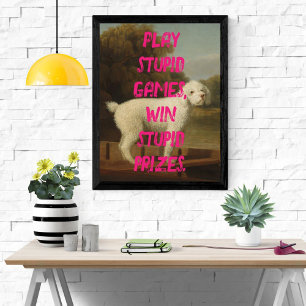 Poster Chien Pop Art Stupid Jeux Drôle rose Sassy