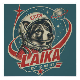 Poster Chien Premier à Orbite Rétro Vintage Astronaute Ch