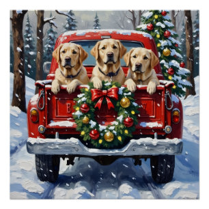 Poster Chien Retriever du Labrador Noël Camion Rouge Fête