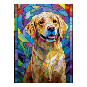 Poster Chien Retriever Golden Verre Coloré Décoration Ani