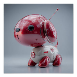 Poster Chien Robot Rouge Brillante
