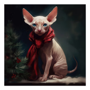 Poster Chien Sphynx dans la neige de Noël