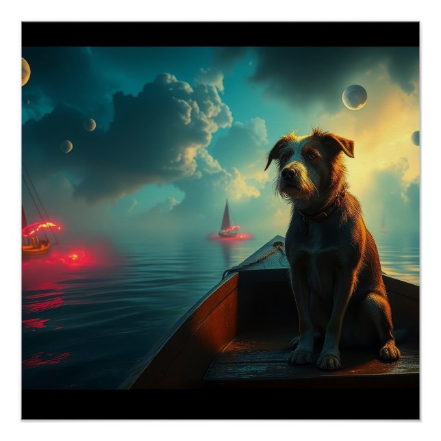 Poster Chien sur bateau (Devant)