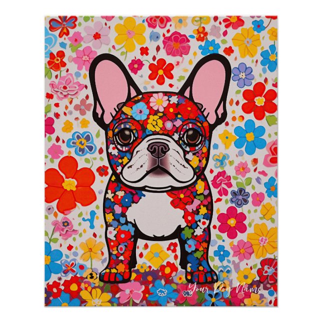 Poster Chien-taureaux et fleurs français 001 - Bijou sur  (Devant)