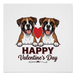 Poster Chiens Boxer Joyeuse Saint-Valentin Vintage