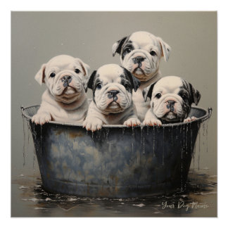 Poster Chiens de chiot Bulldog 001 - Raimon Paladino