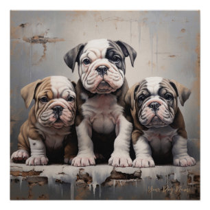 Poster Chiens de chiot Bulldog conviviaux 004 - Raimon Pa