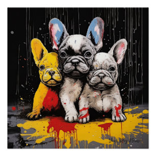 Poster Chiens de chiot français amical Bulldog 004 - Raim