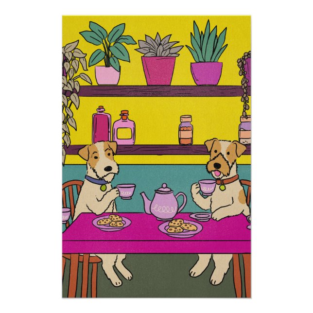 Poster Chiens prenant le thé de l'après-midi (Devant)
