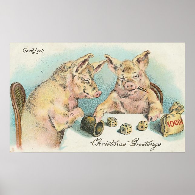 Poster Chiens vintages Jouant aux dés (Devant)