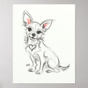 Poster Chihuahua Art print Croquis rapide
