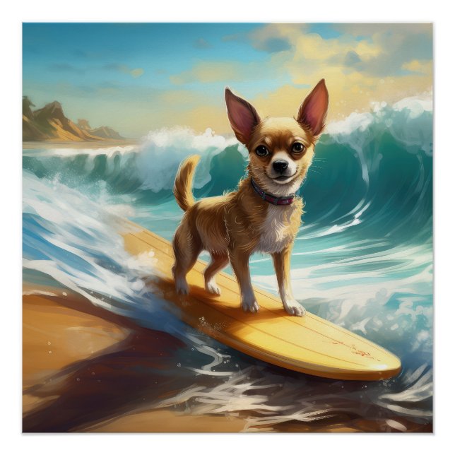 Poster Chihuahua Beach Surf Peinture (Devant)