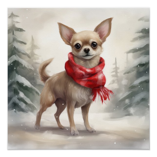Poster Chihuahua Chien dans Noël de neige (Devant)