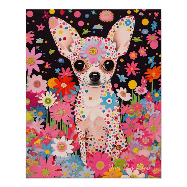 Poster Chihuahua Chien et Fleurs 002 - Bijou sur mesure (Devant)