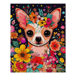 Poster Chihuahua Chien et Fleurs 003 - Bijou sur mesure